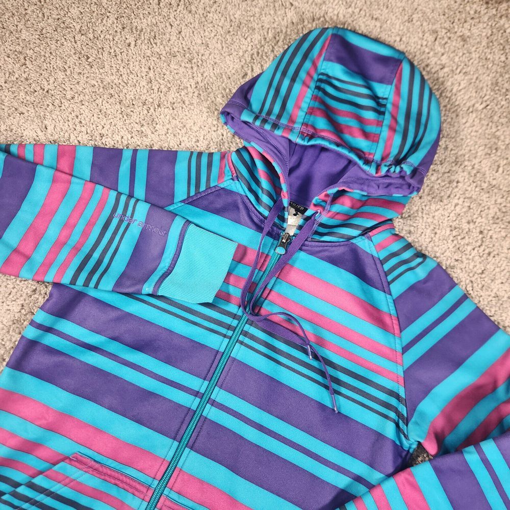Under Armour Hoodie Womens XS Full Zip Jacket Striped Active Gym Running UA